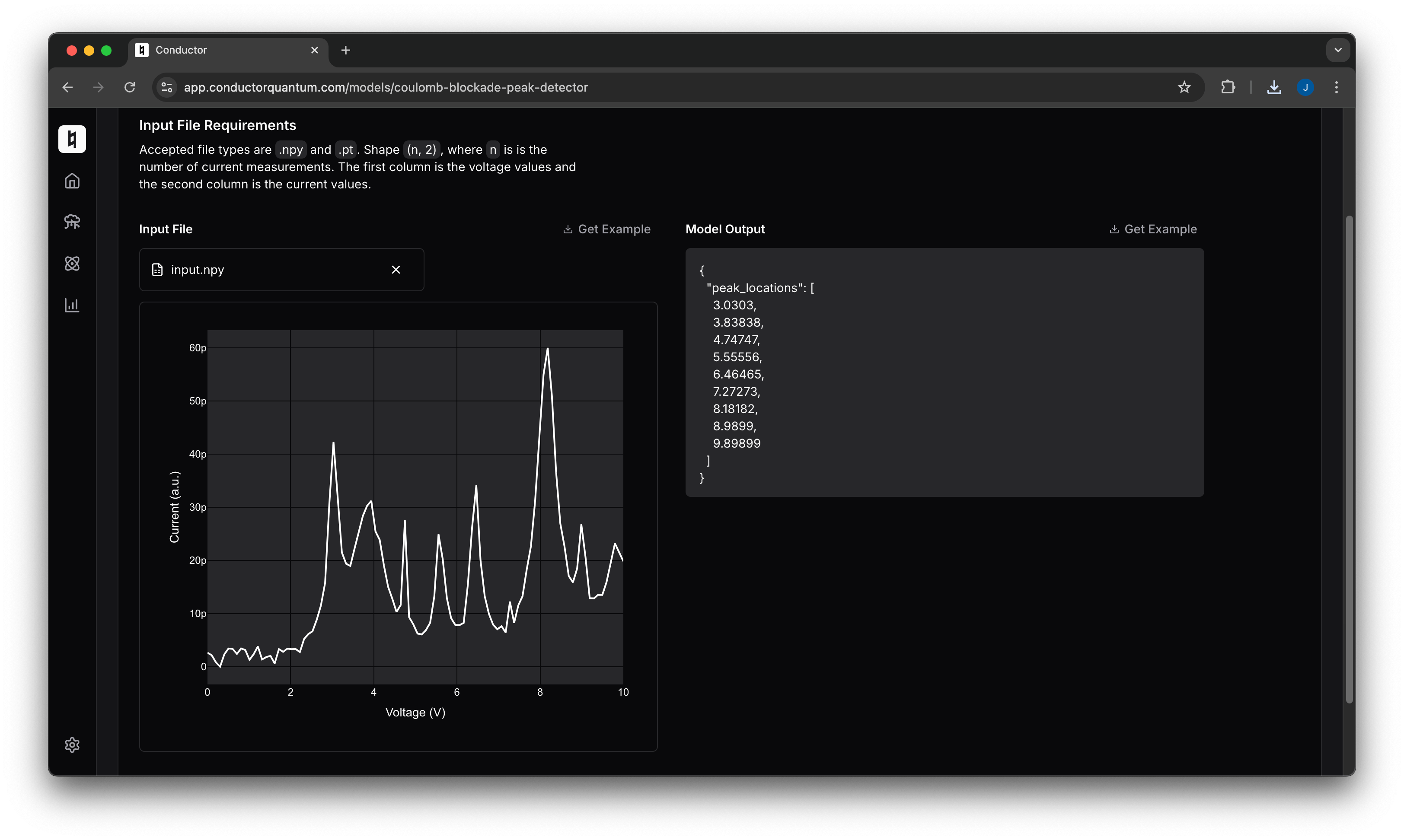 Coulomb blockade peak finder model visualization