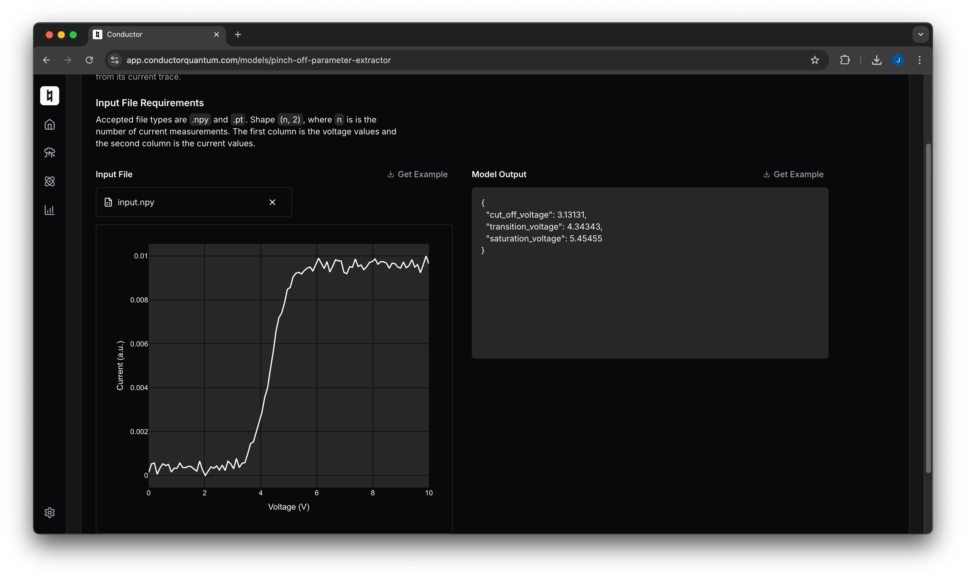 Pinch-off parameter extraction model visualization